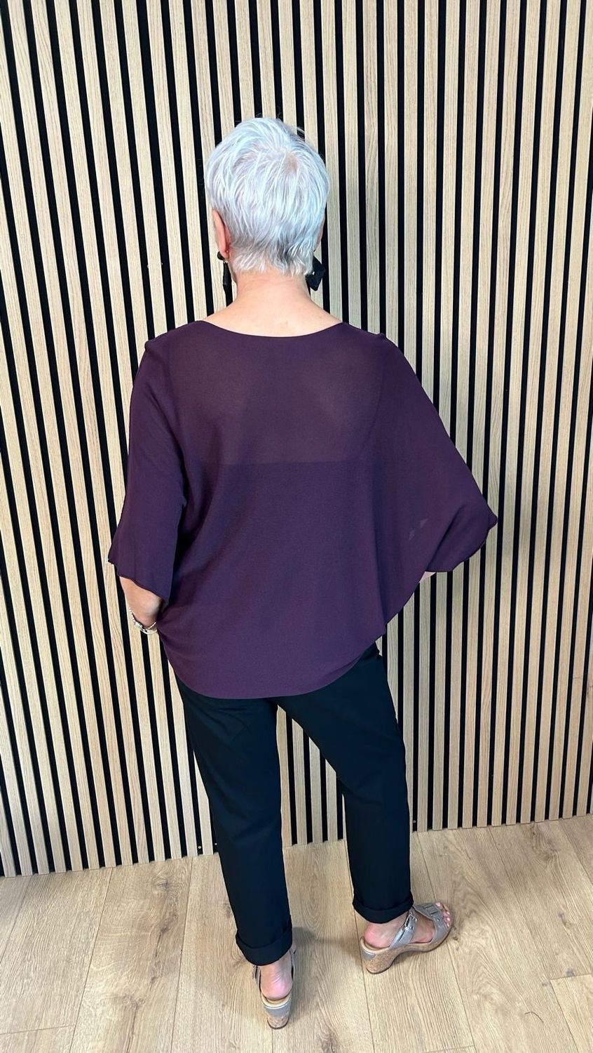 Fine Knit Batwing Top - Plum