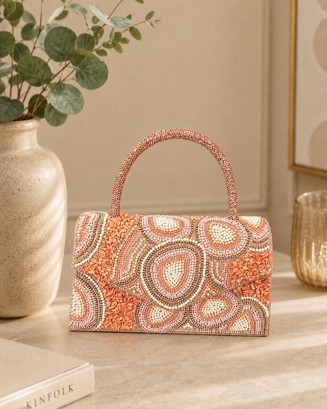 Embellished Beaded Top Handle Handbag  - Orange
