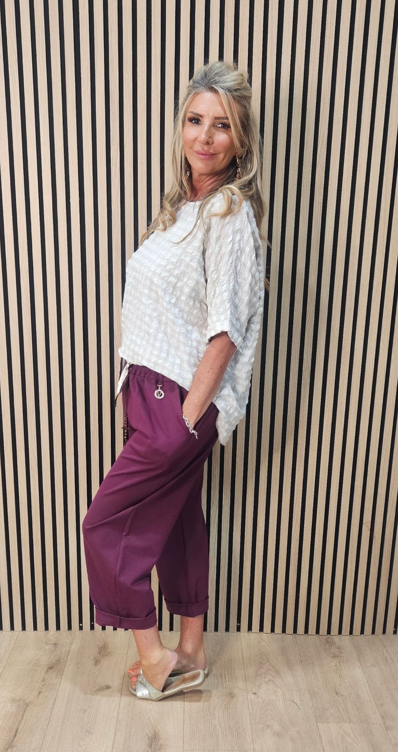 Silk Belt Embellished Stretch Trousers – Oxblood