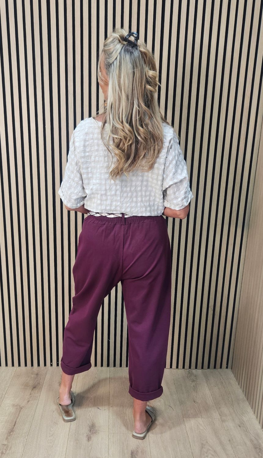 Silk Belt Embellished Stretch Trousers – Oxblood