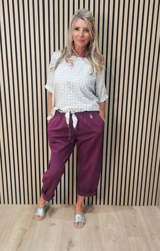 Silk Belt Embellished Stretch Trousers – Oxblood