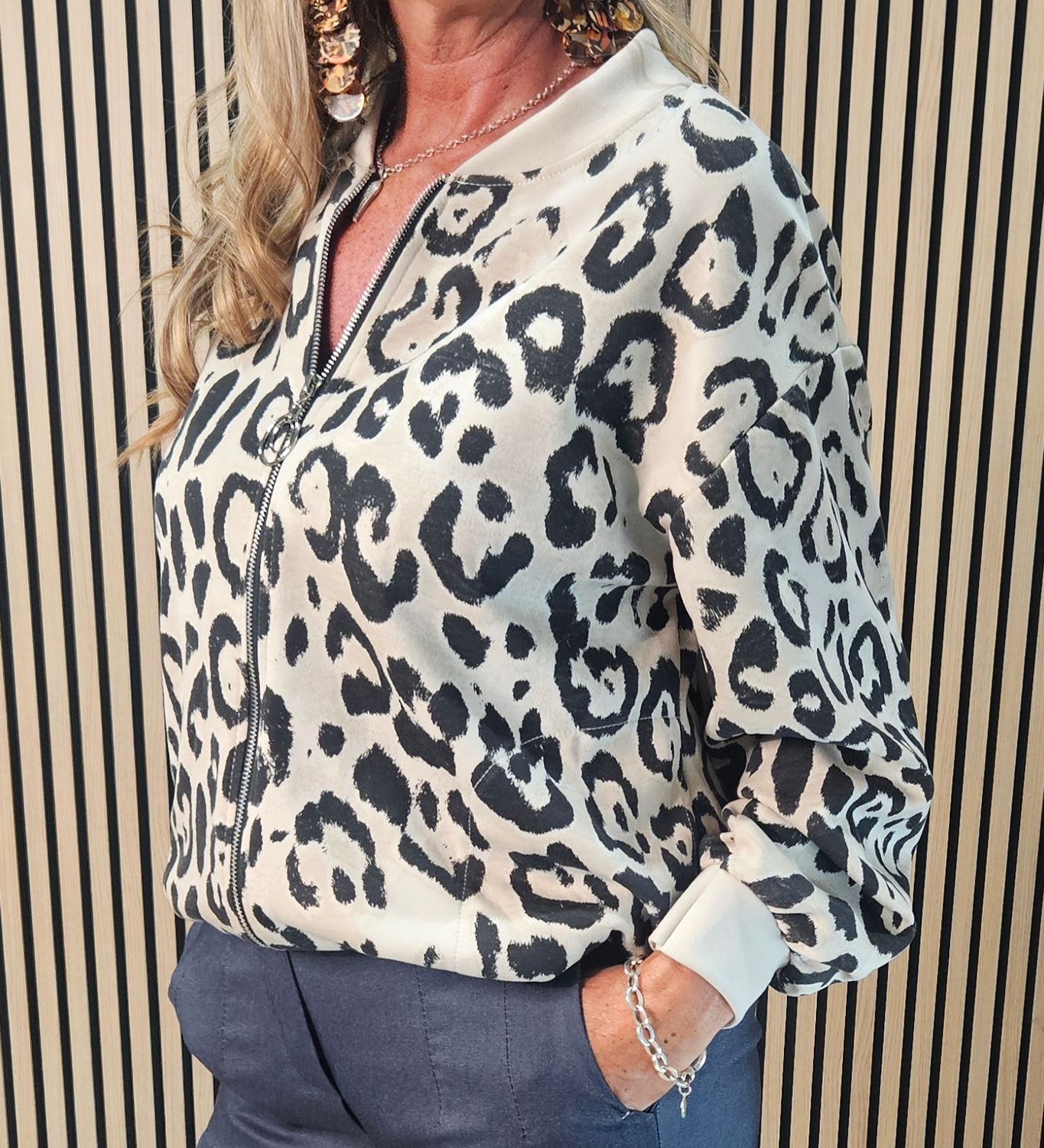 Leopard Print Zip-Up Jacket