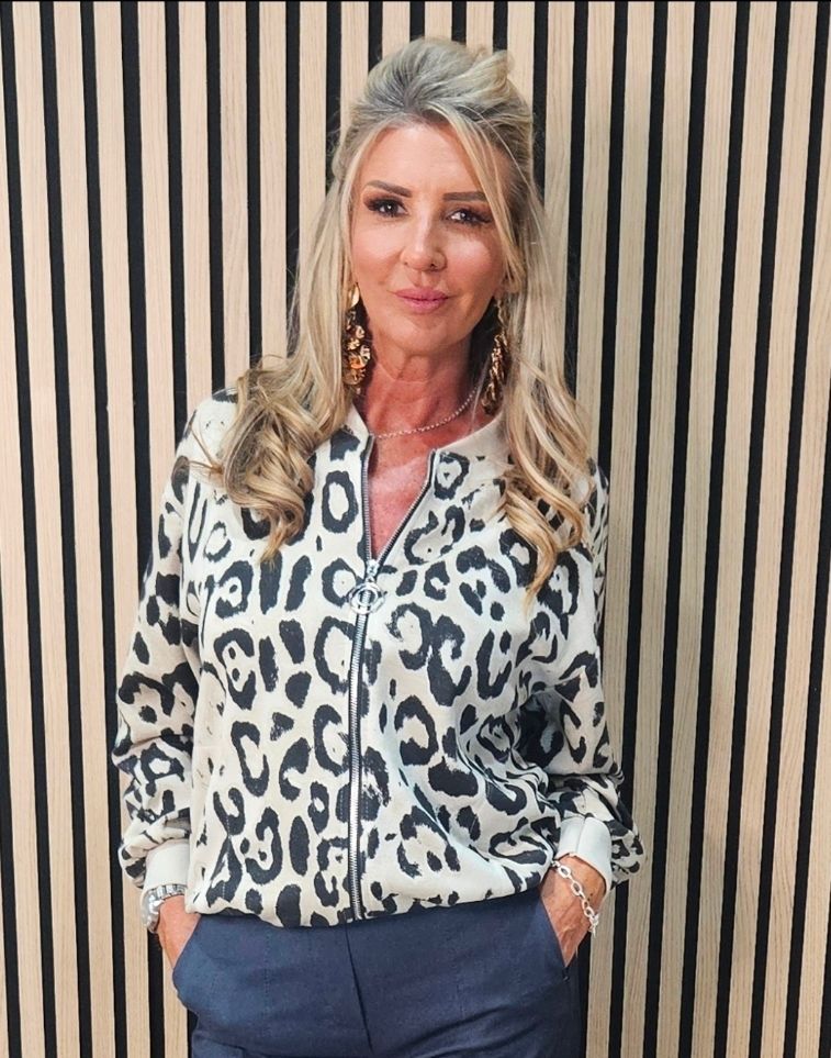 Leopard Print Zip-Up Jacket