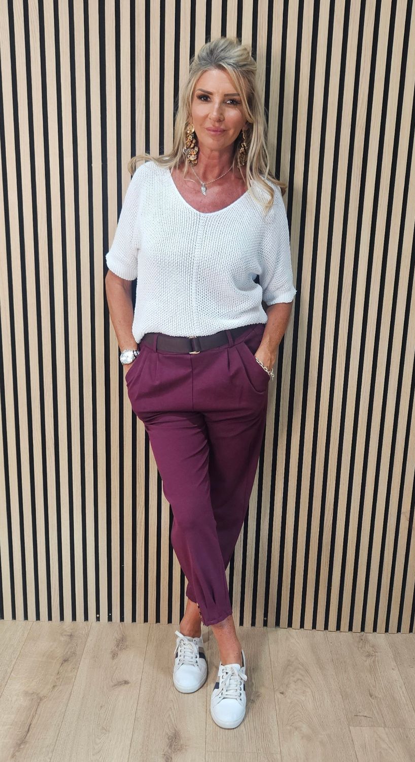 Button Detail Stretch Trousers with Belt – Oxbl