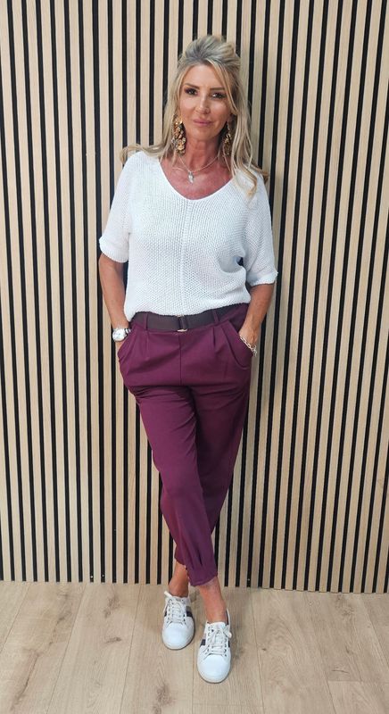 Button Detail Stretch Trousers with Belt – Oxbl