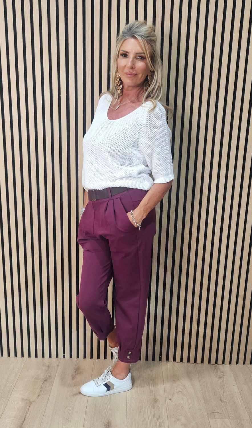 Button Detail Stretch Trousers with Belt – Oxbl