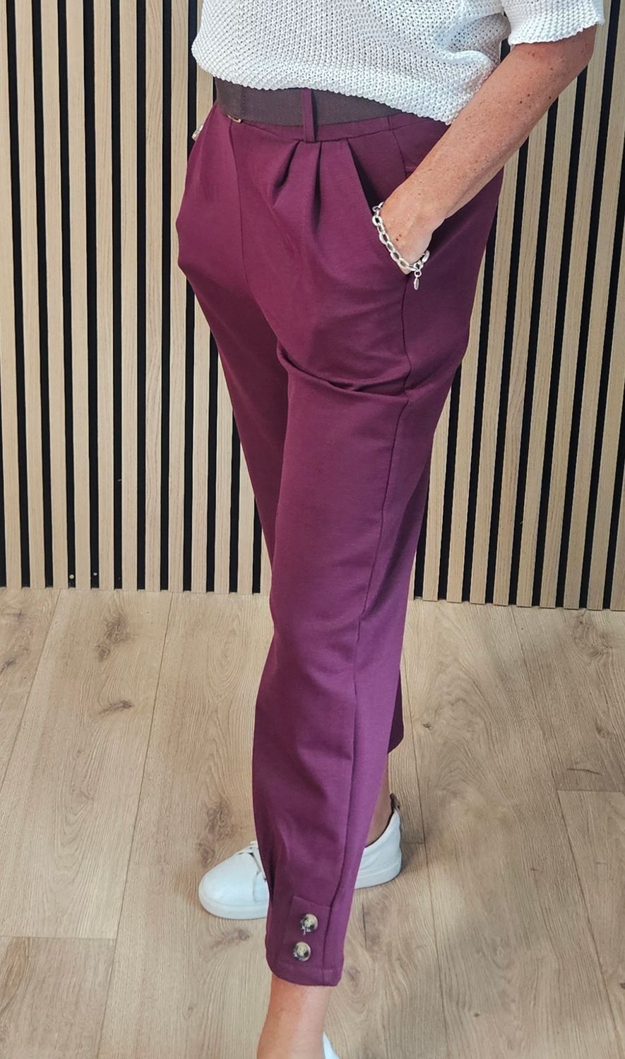 Button Detail Stretch Trousers with Belt – Oxbl