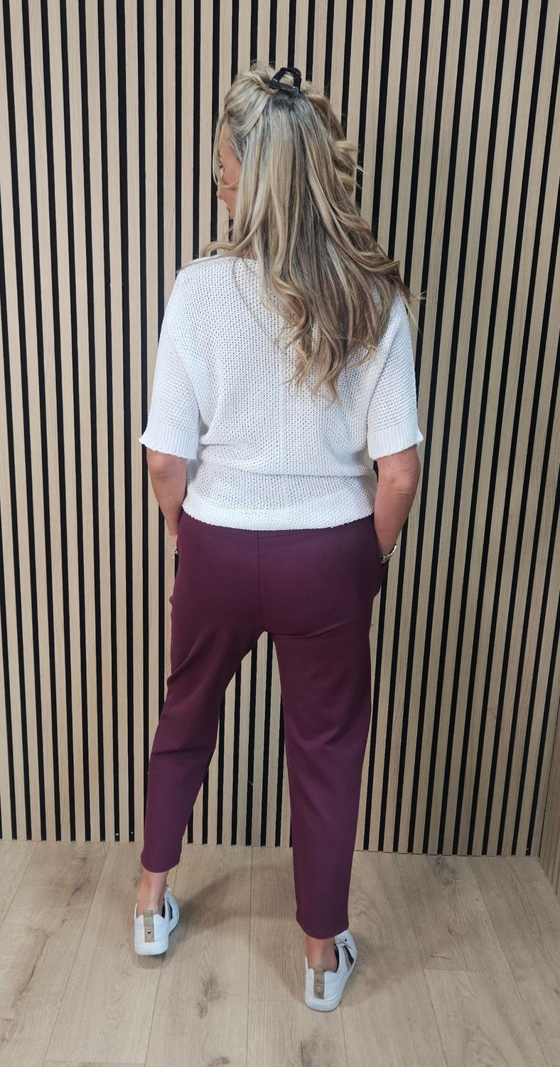 Button Detail Stretch Trousers with Belt – Oxbl