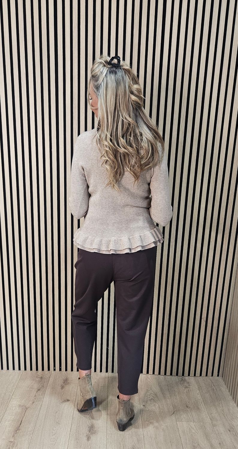 Frill Detail Jumper with Removable Silk Neckerchief – Oatmeal