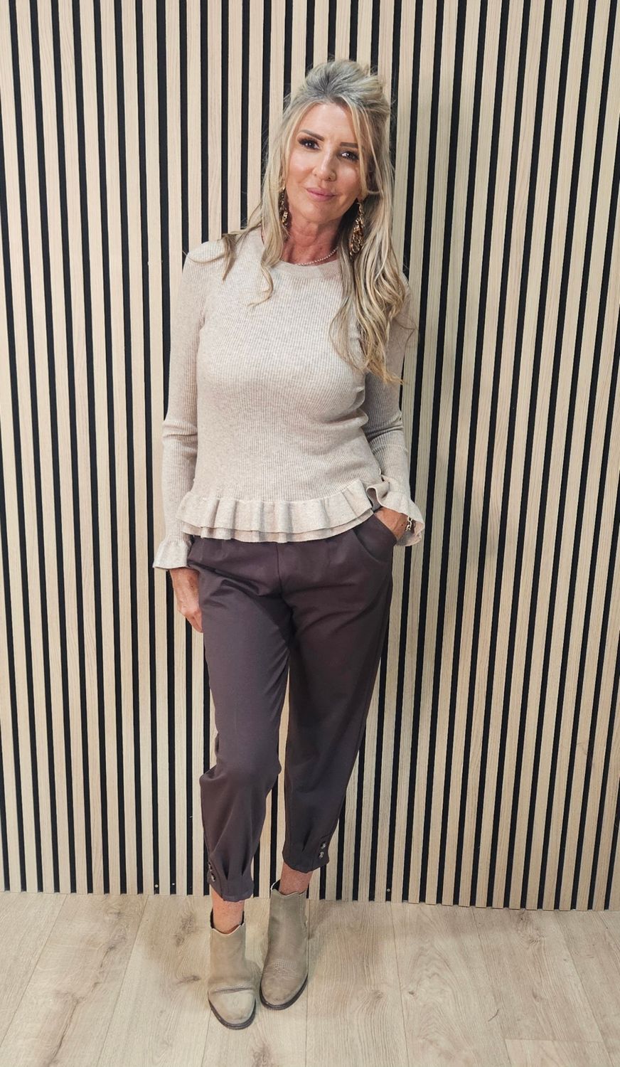 Frill Detail Jumper with Removable Silk Neckerchief – Oatmeal