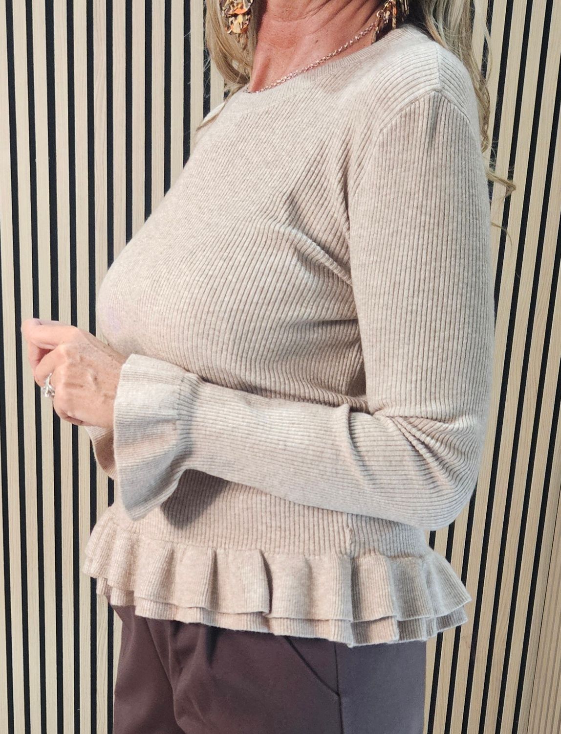 Frill Detail Jumper with Removable Silk Neckerchief – Oatmeal