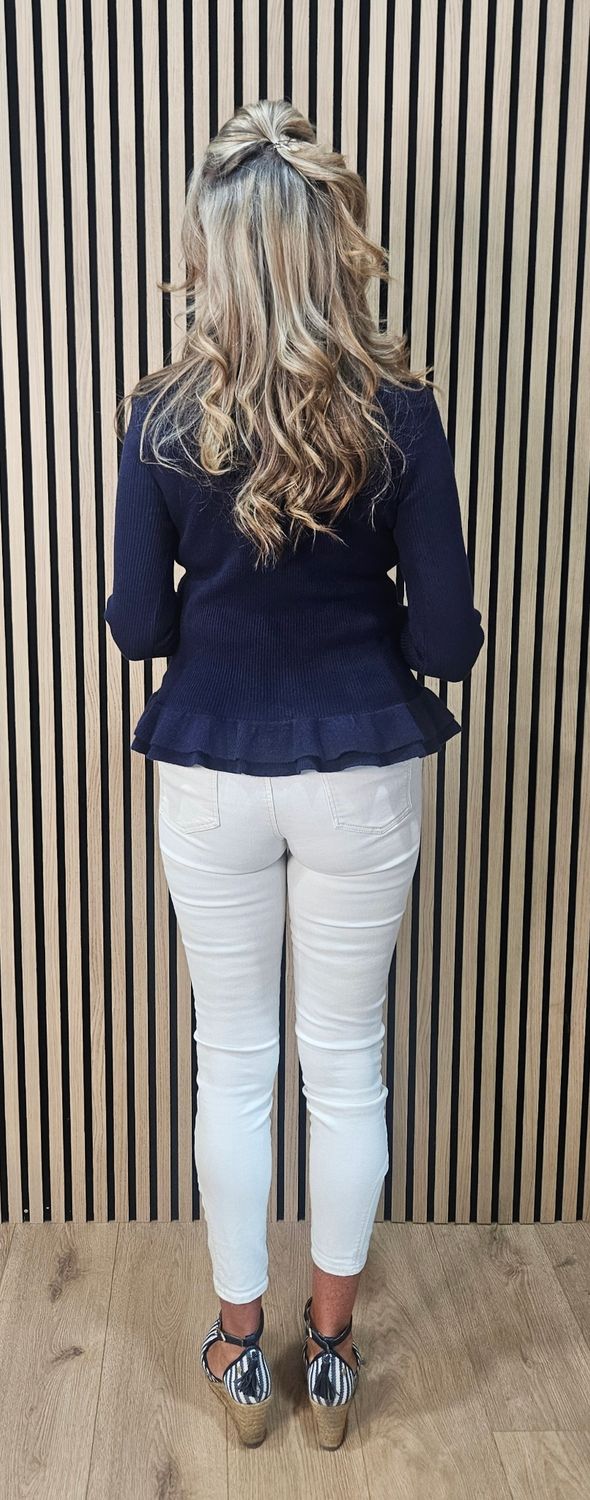 Frill Detail Jumper with Removable Silk Neckerchief – Navy