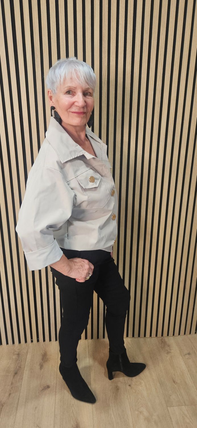 Gold Button Utility Jacket – Stone