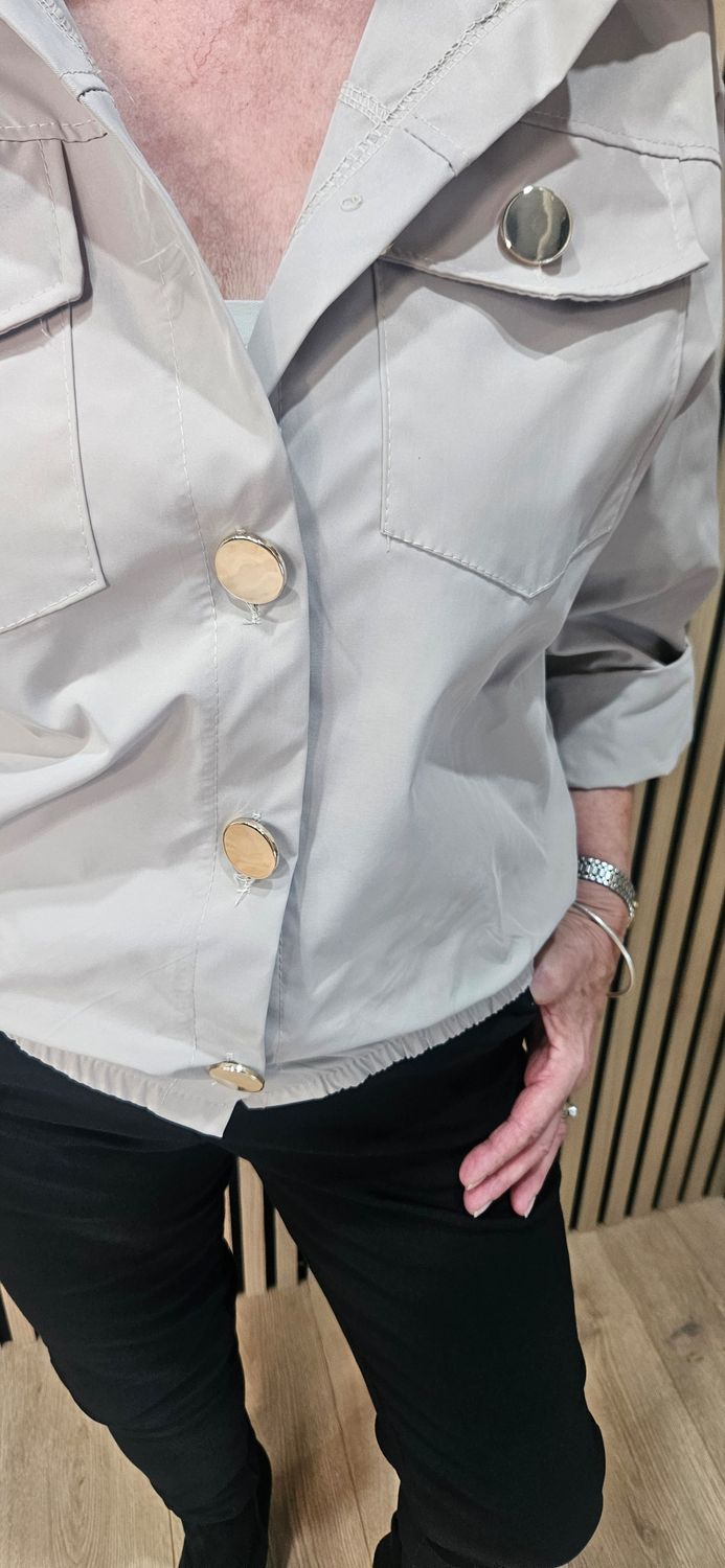 Gold Button Utility Jacket – Stone