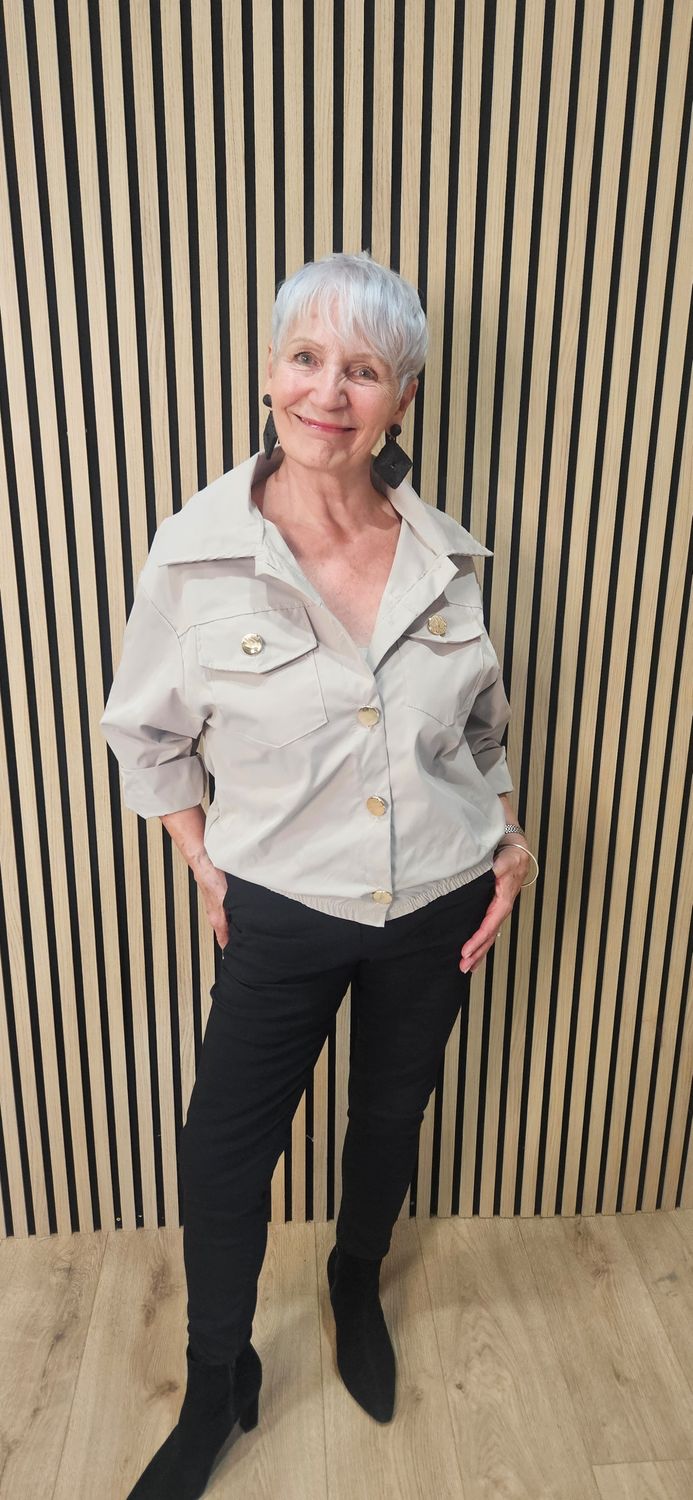 Gold Button Utility Jacket – Stone