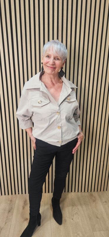 Gold Button Utility Jacket – Stone