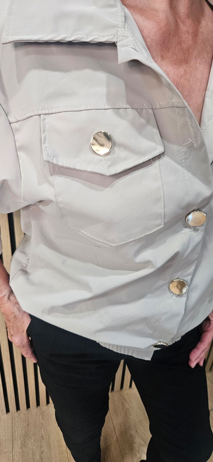 Gold Button Utility Jacket – Stone