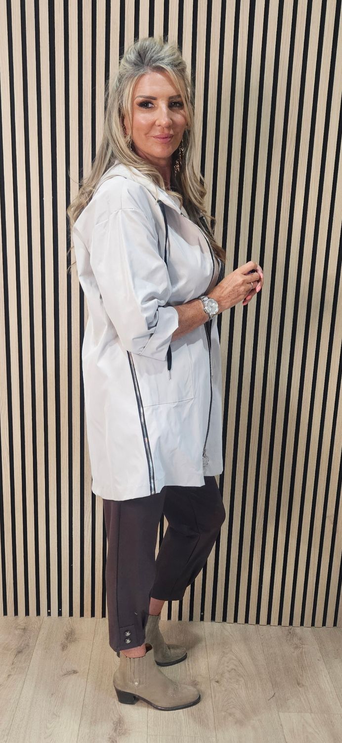 FLY - Hooded Zip Detail Coat – Stone