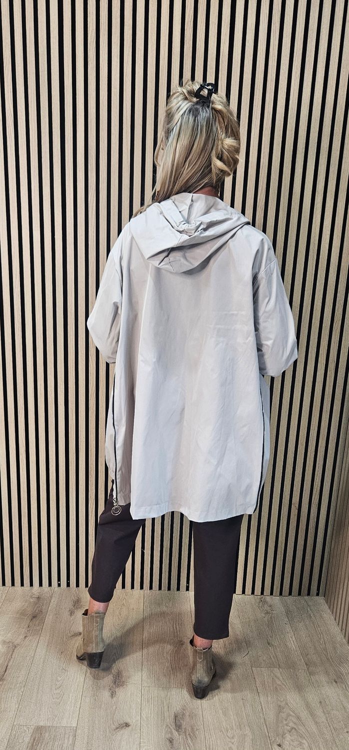 FLY - Hooded Zip Detail Coat – Stone