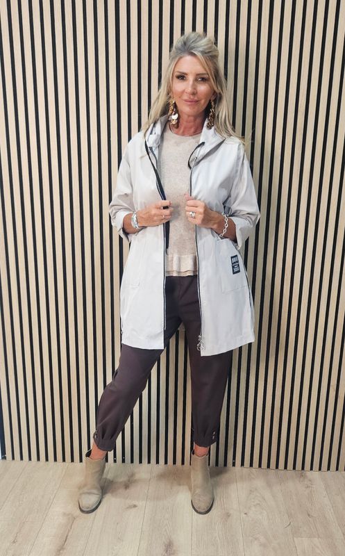 FLY - Hooded Zip Detail Coat – Stone