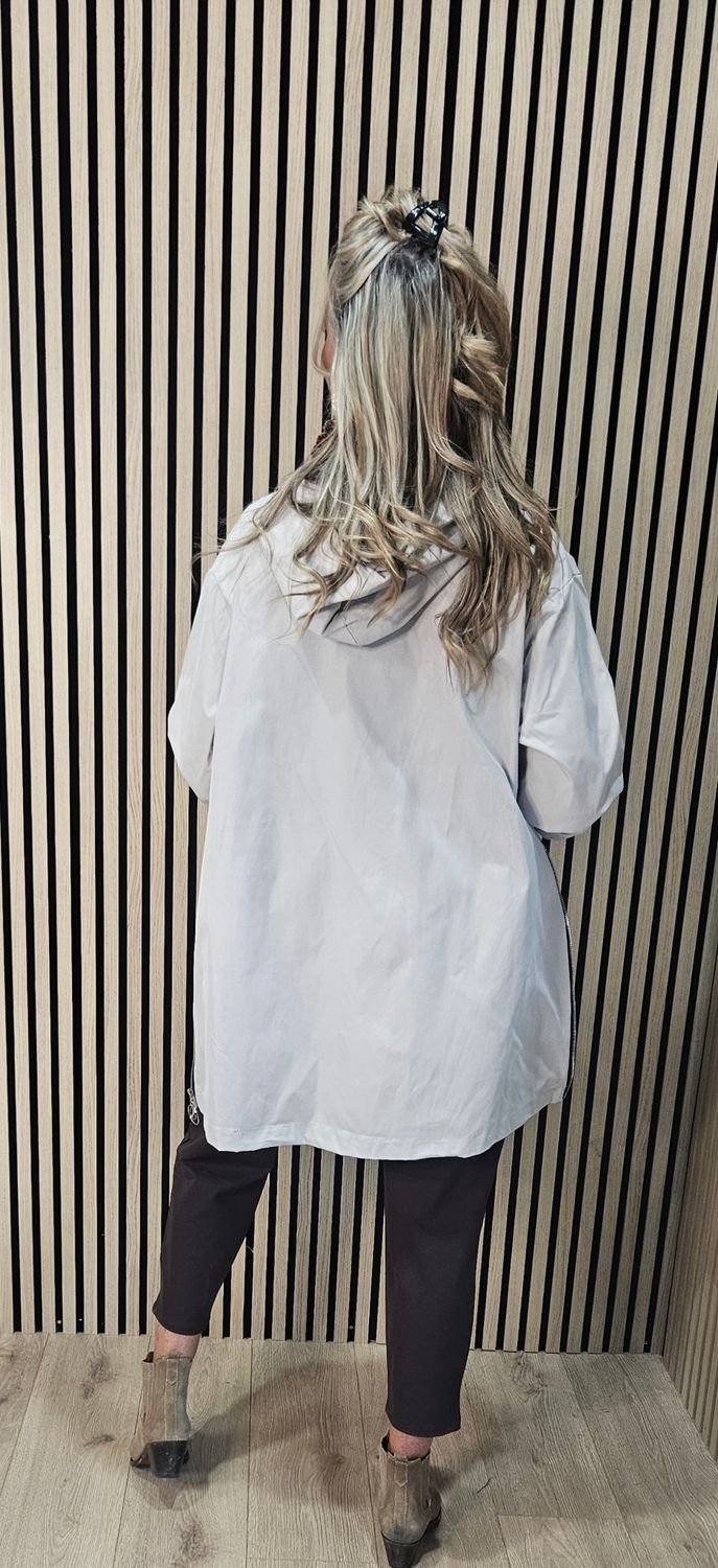 FLY - Hooded Zip Detail Coat – Stone