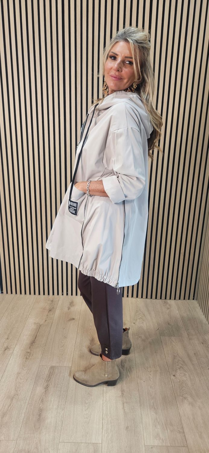 FLY - Hooded Zip Detail Coat – Stone