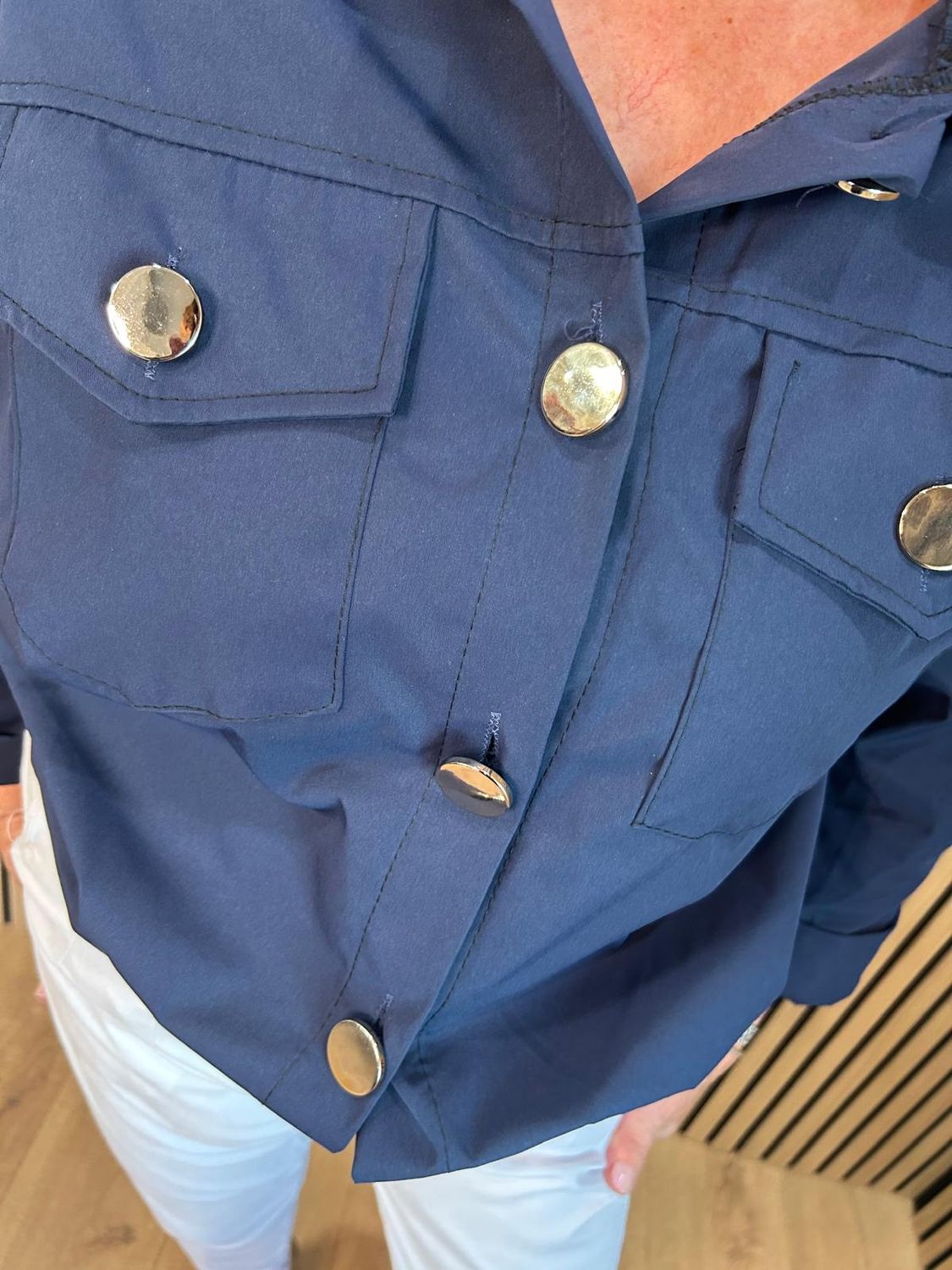 Gold Button Utility Jacket – Navy