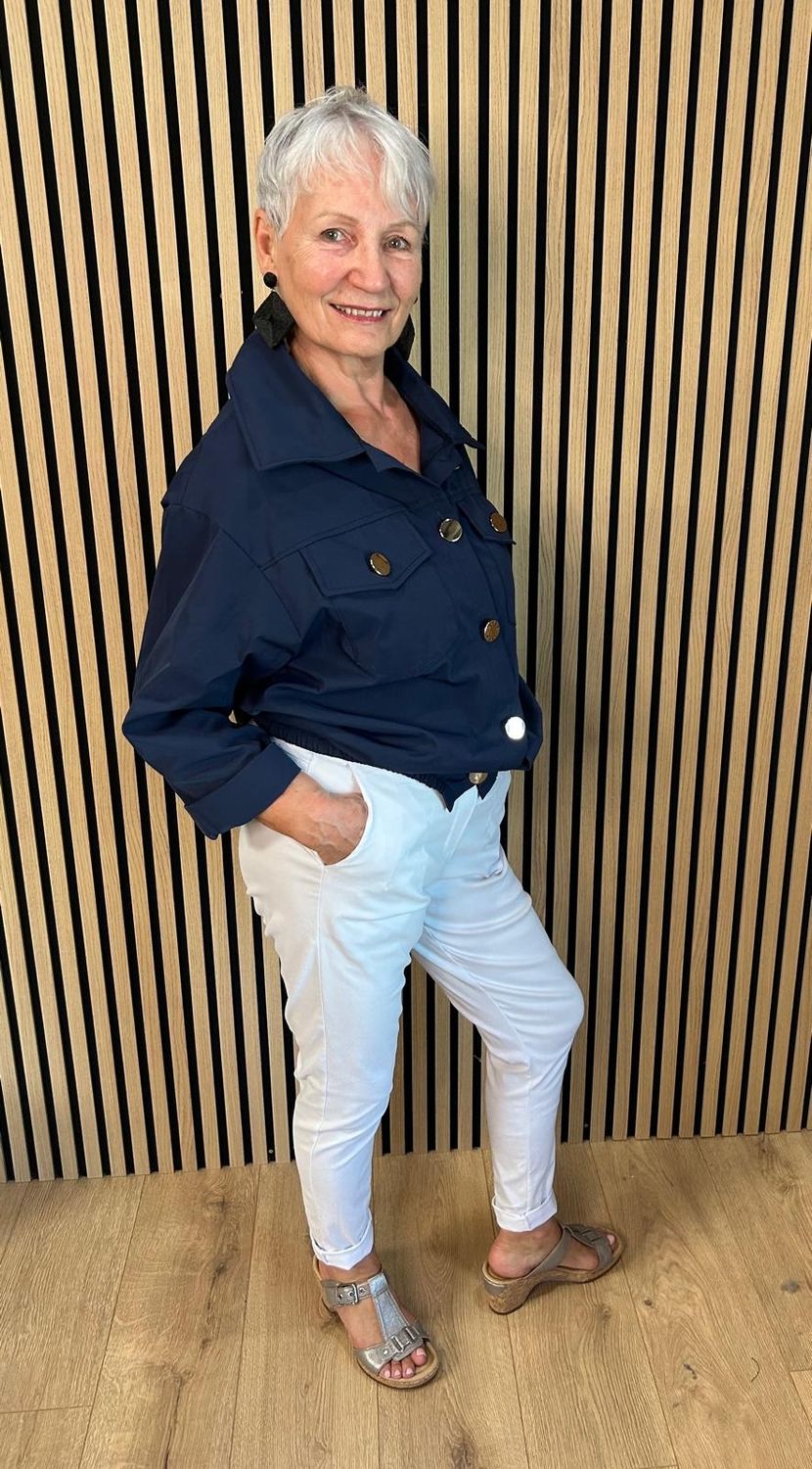 Gold Button Utility Jacket – Navy