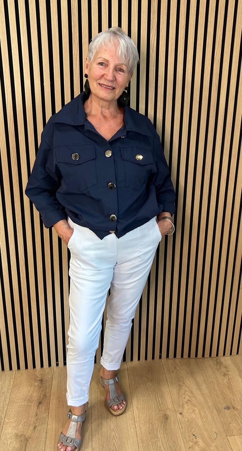 Gold Button Utility Jacket – Navy