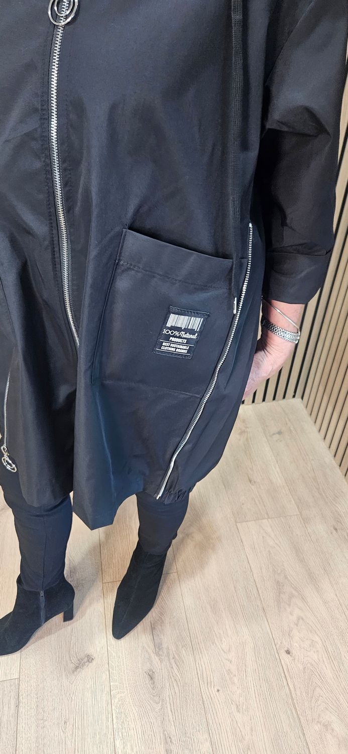 FLY - Hooded Zip Detail Coat – Black