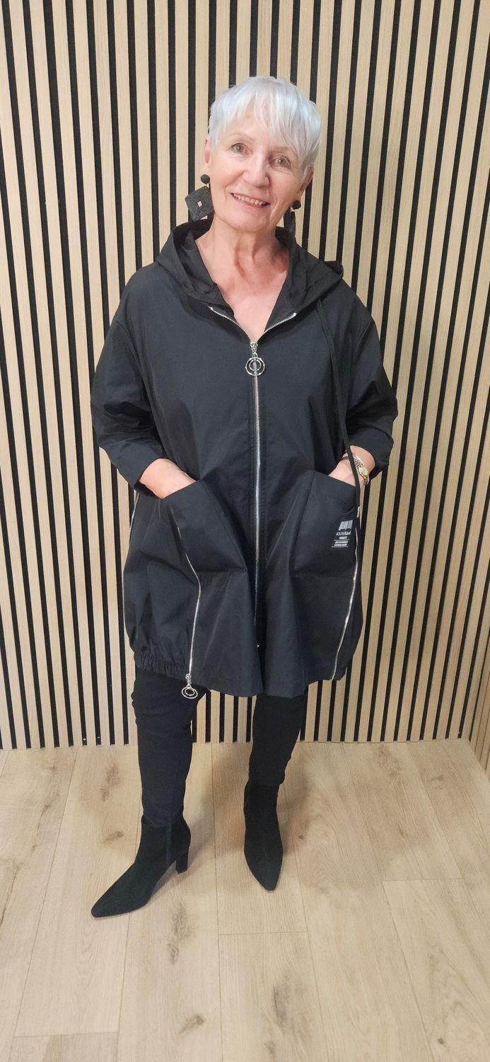 FLY - Hooded Zip Detail Coat – Black