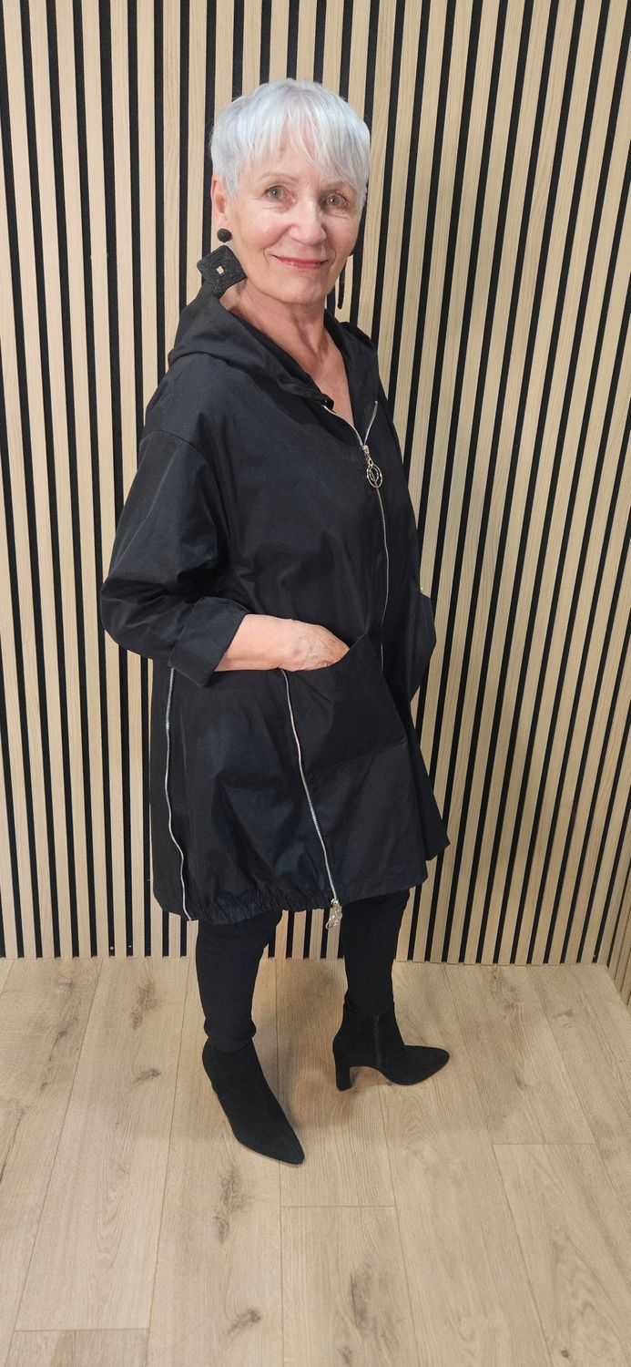 FLY - Hooded Zip Detail Coat – Black