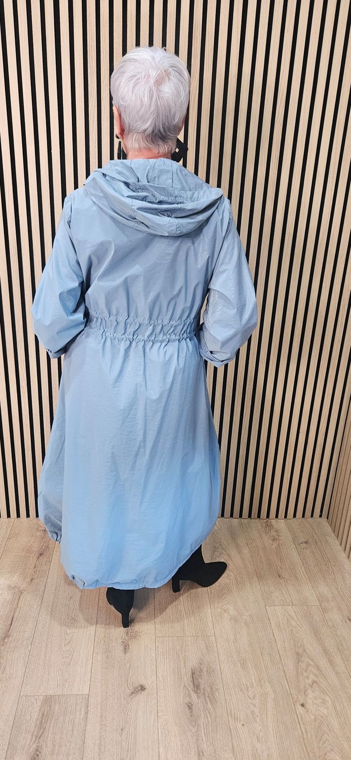 Fly Longline Hooded Coat – Blue