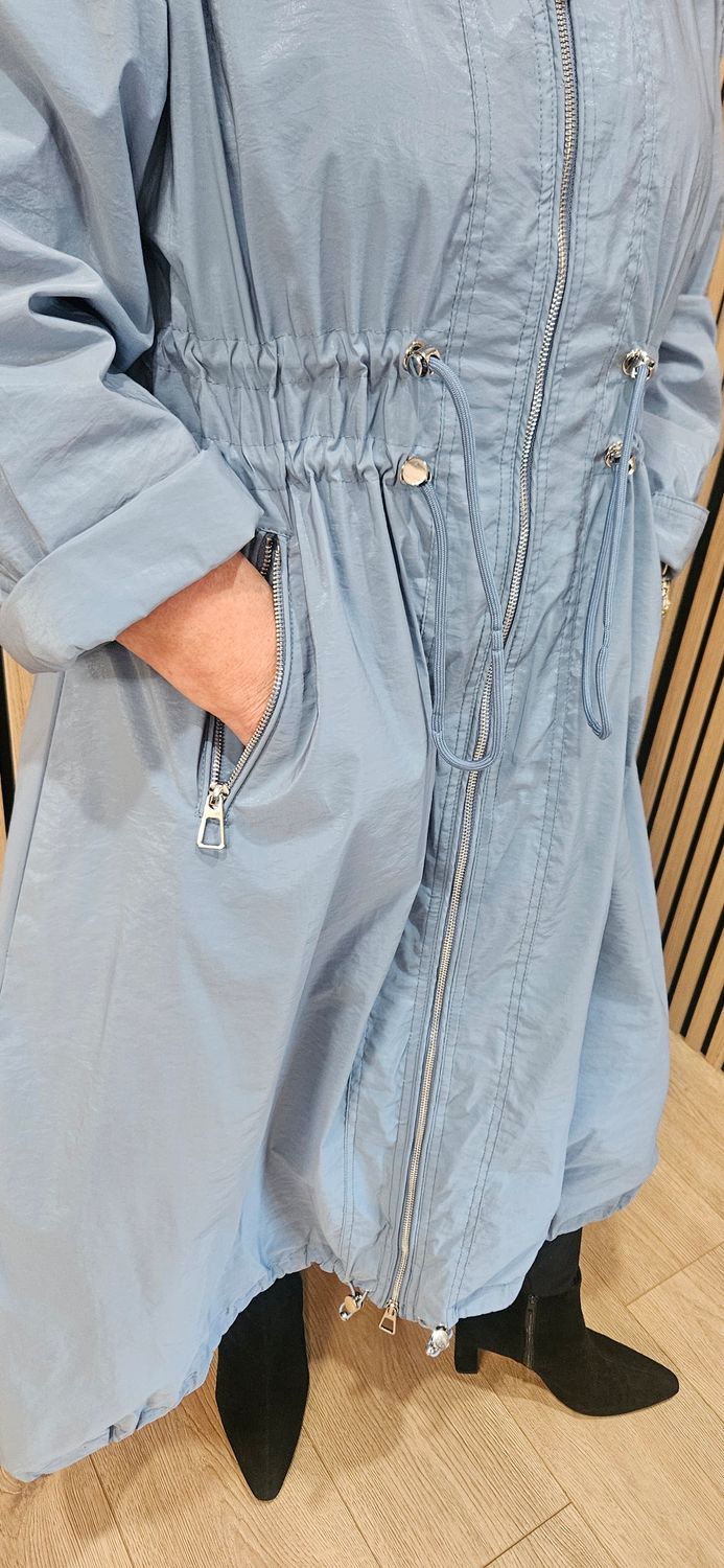 Fly Longline Hooded Coat – Blue