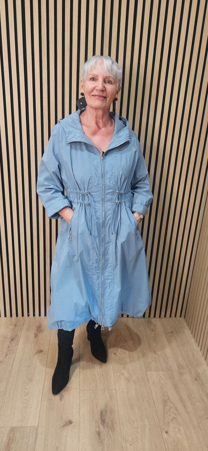 Fly Longline Hooded Coat – Blue