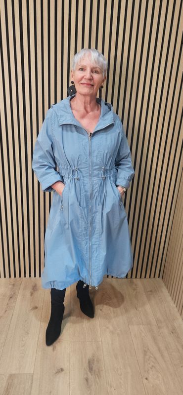 Fly Longline Hooded Coat – Blue