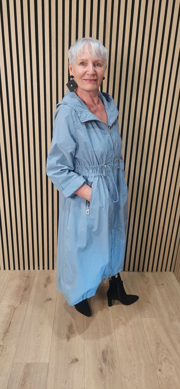 Fly Longline Hooded Coat – Blue