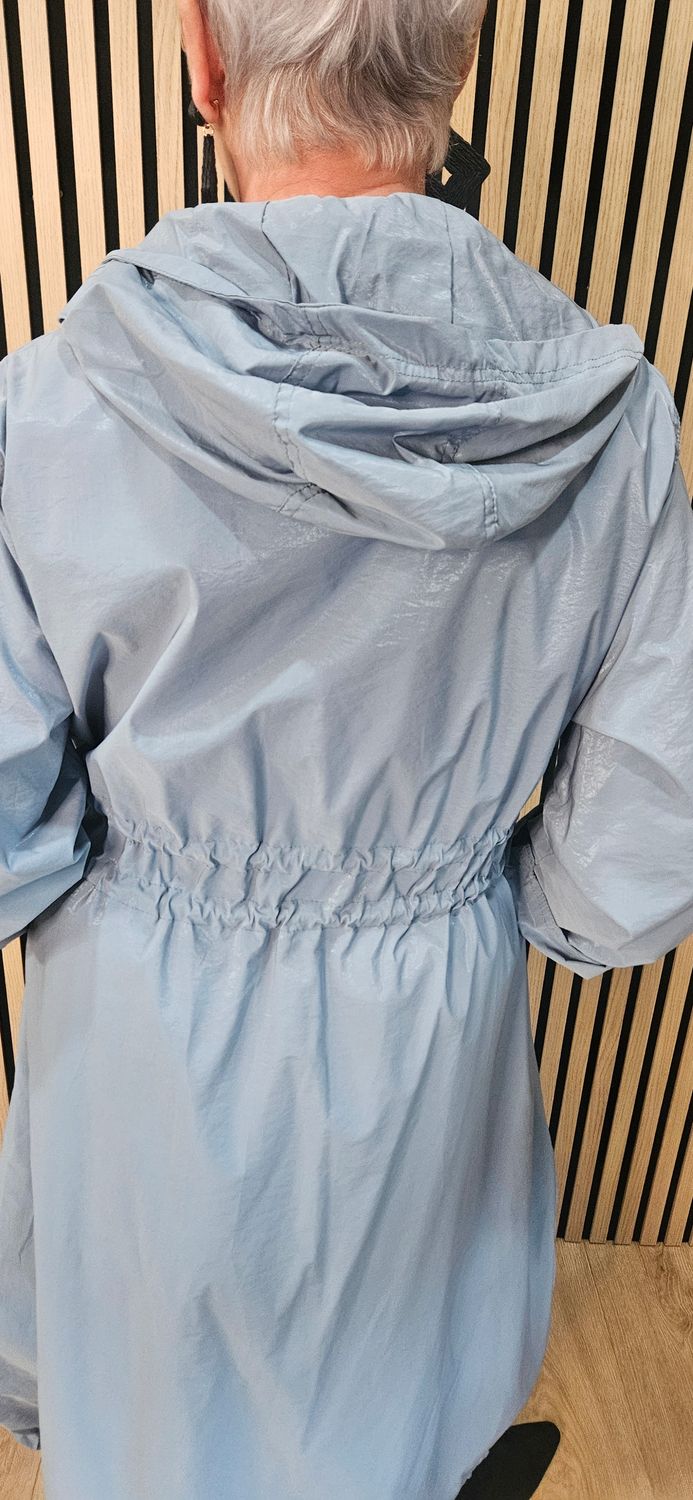 Fly Longline Hooded Coat – Blue