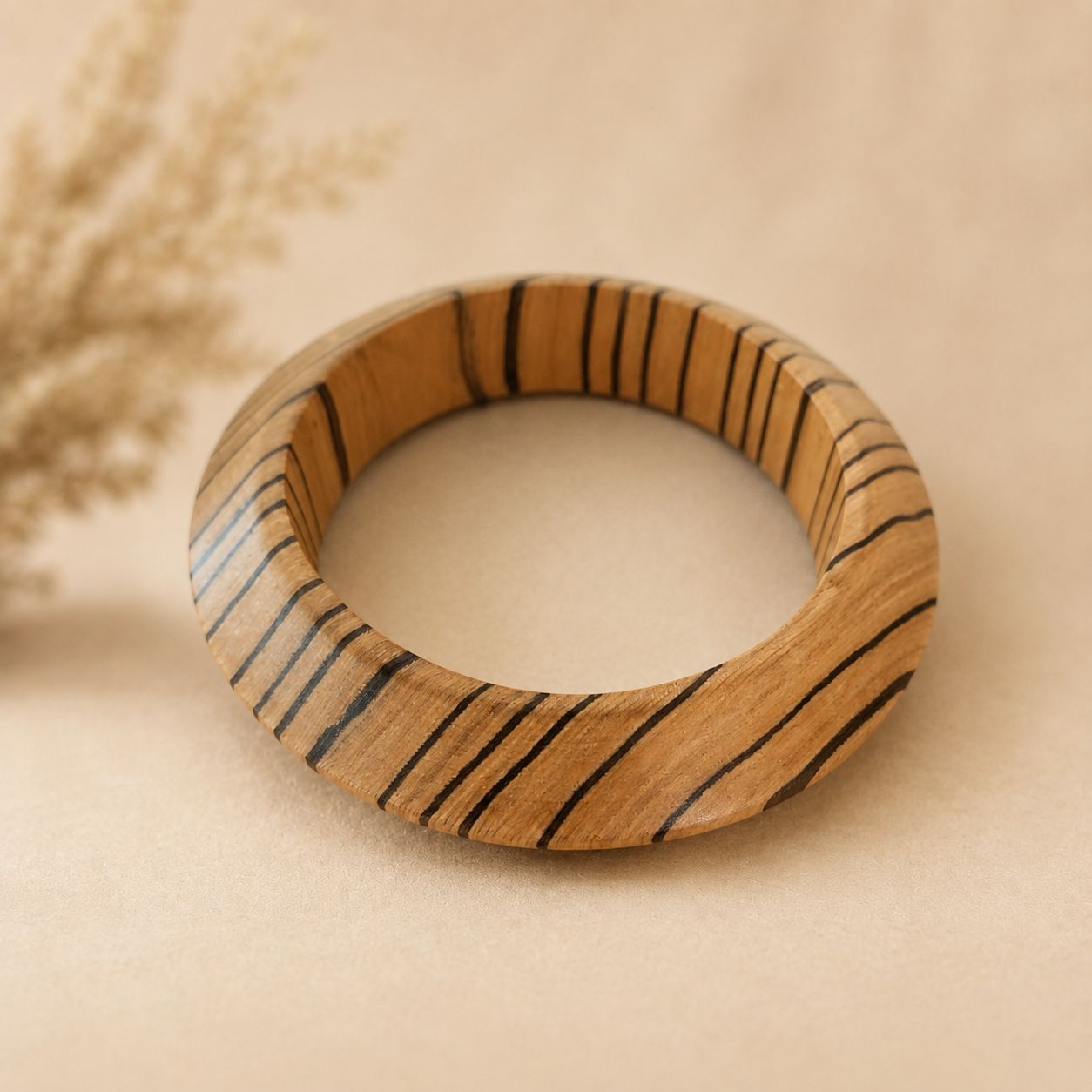Striped Wooden Statement Bangle