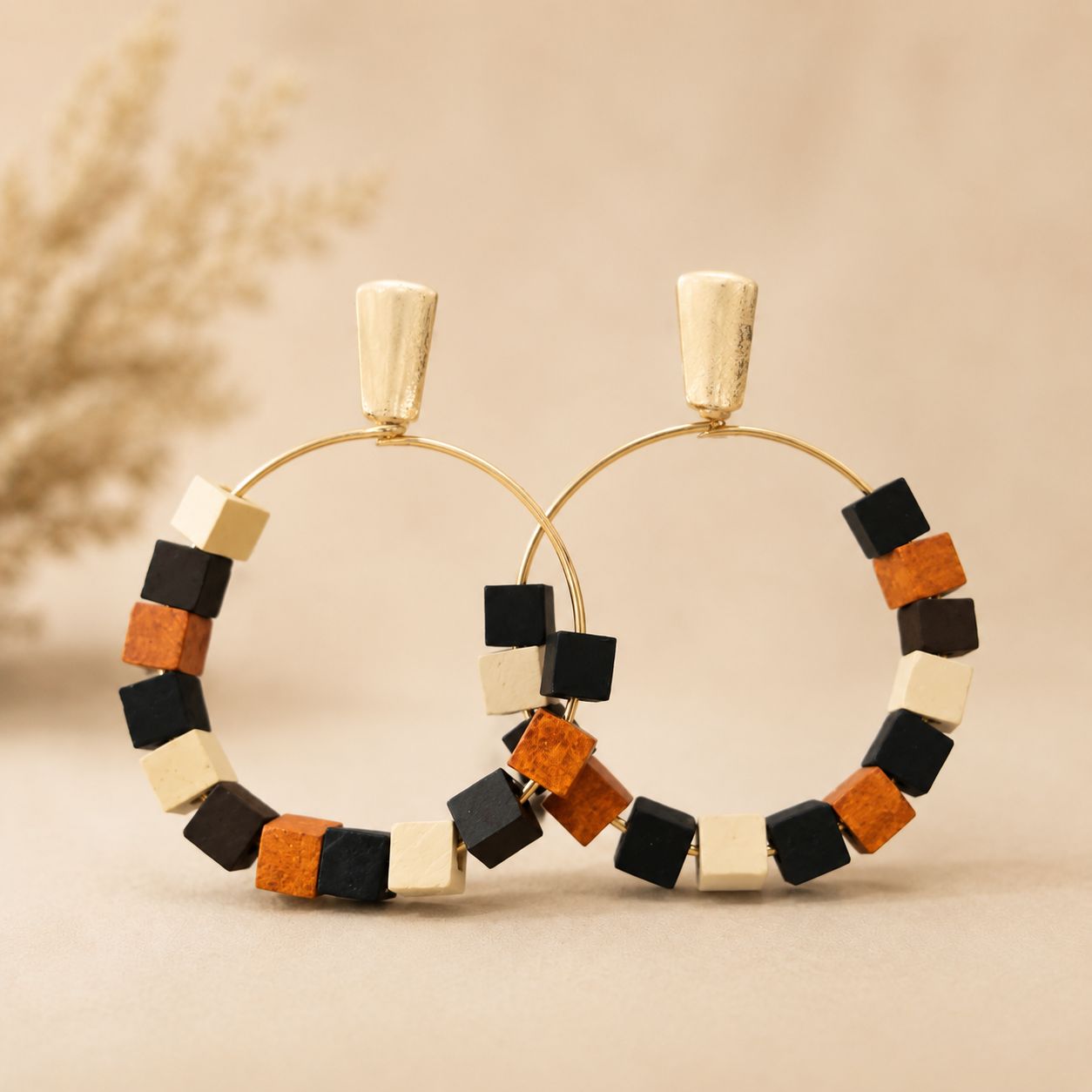 Beaded Gold Hoop Earrings