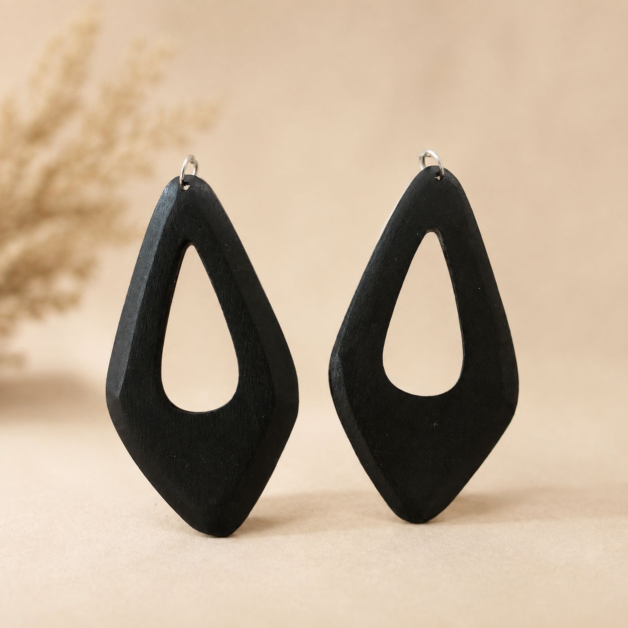 Wooden Teardrop Earrings – Black