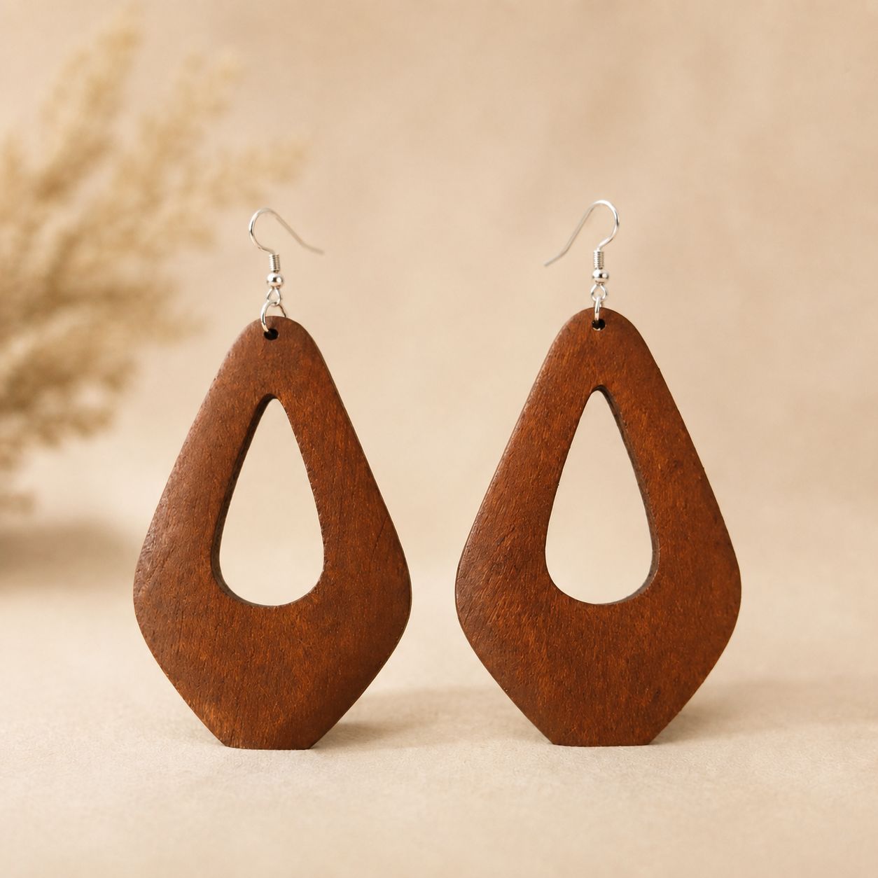 Wooden Teardrop Earrings – Brown