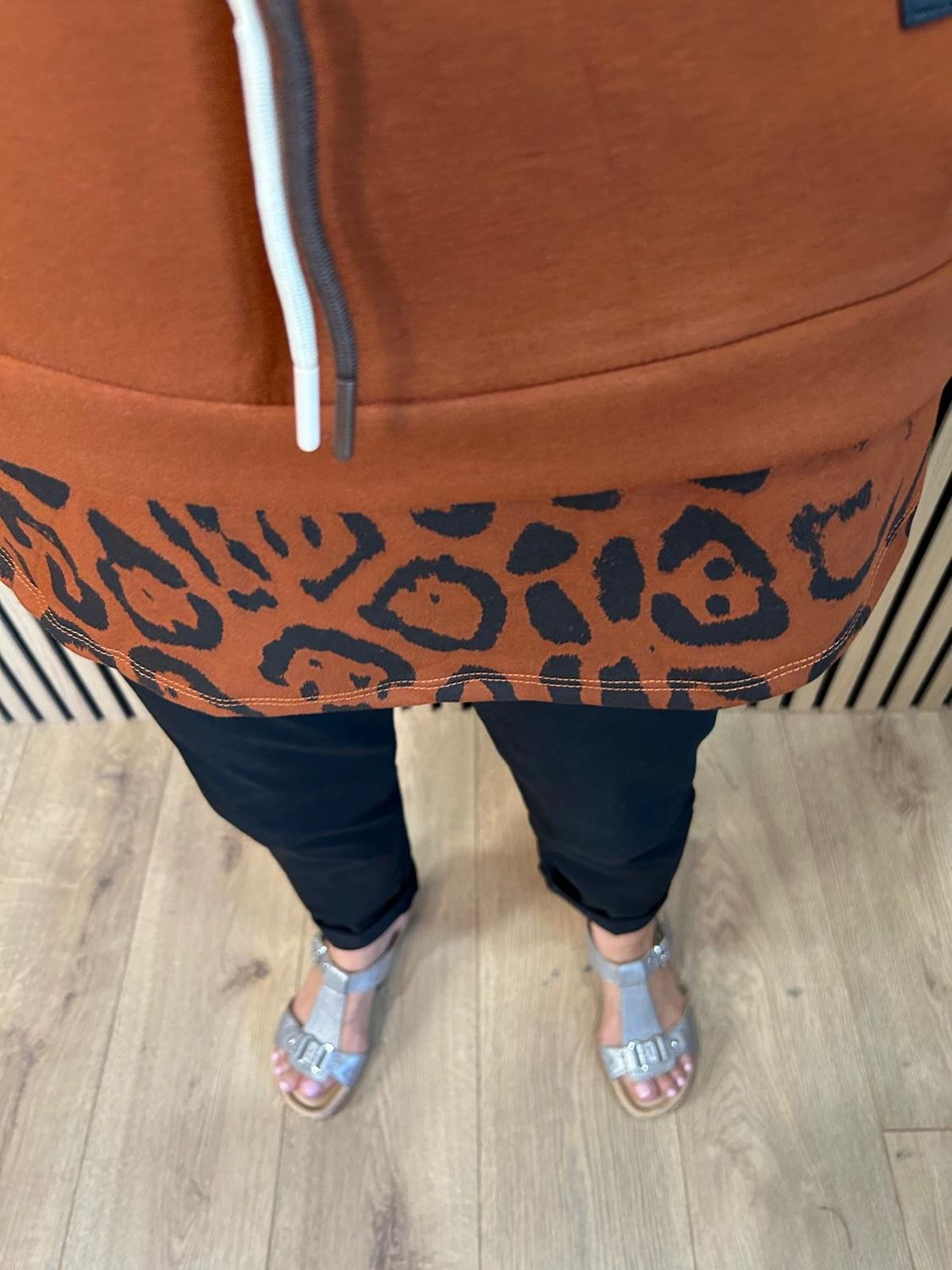 Leopard Print Layered Hoodie – Rust
