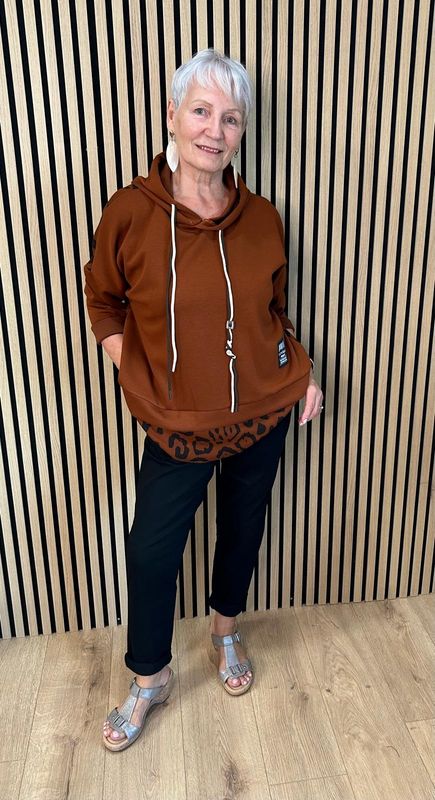 Leopard Print Layered Hoodie – Rust