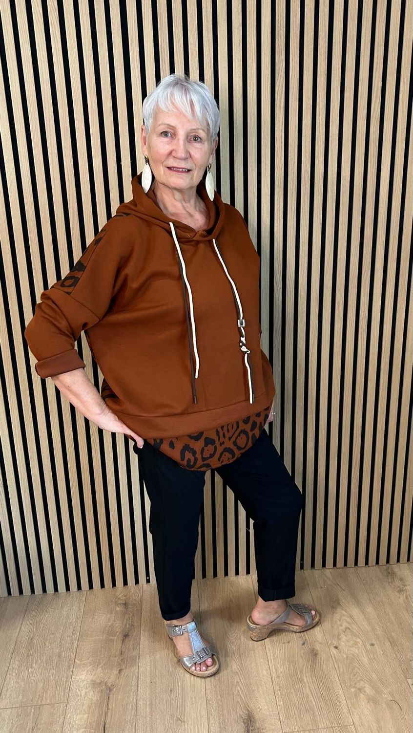 Leopard Print Layered Hoodie – Rust