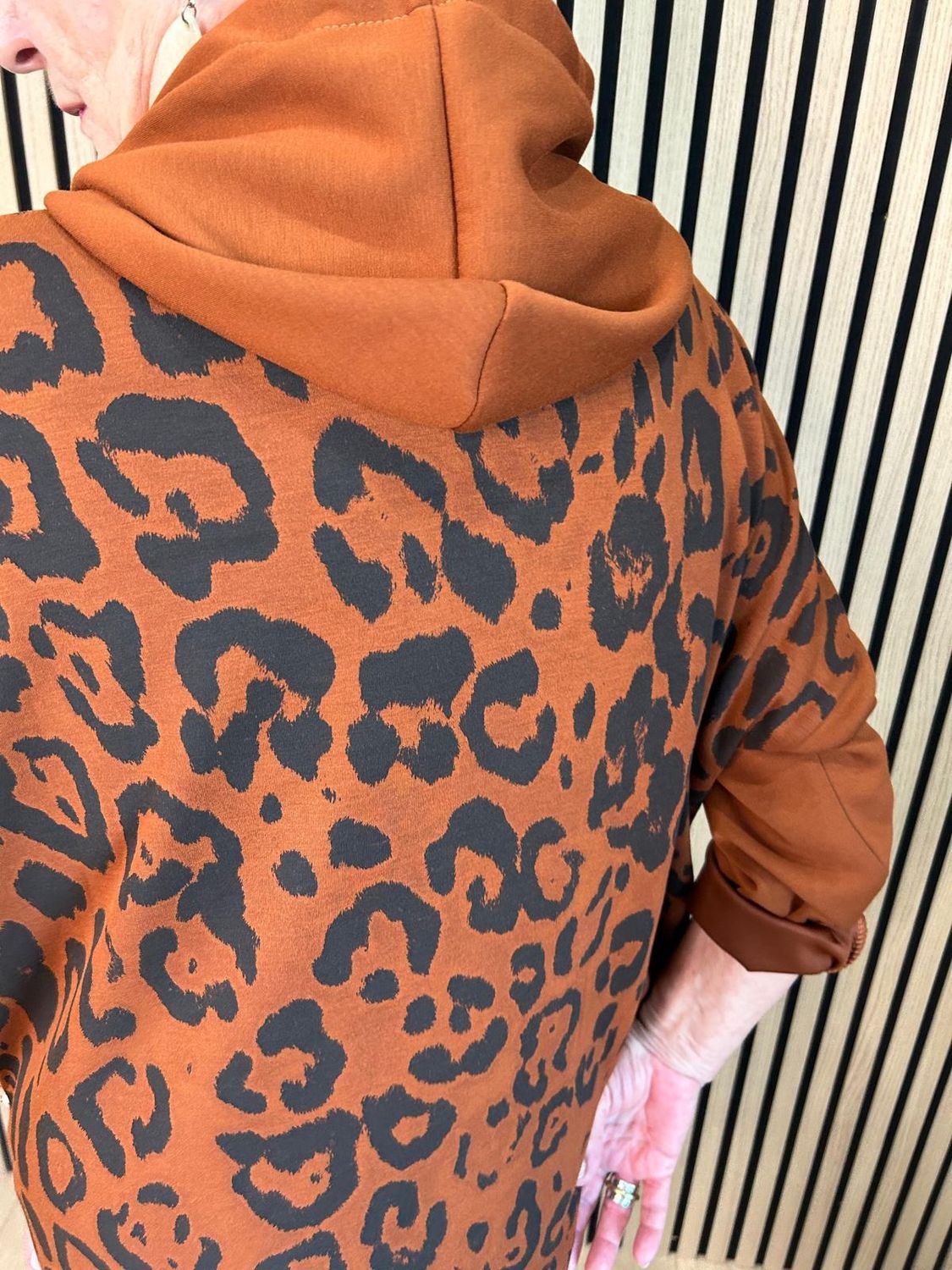 Leopard Print Layered Hoodie – Rust