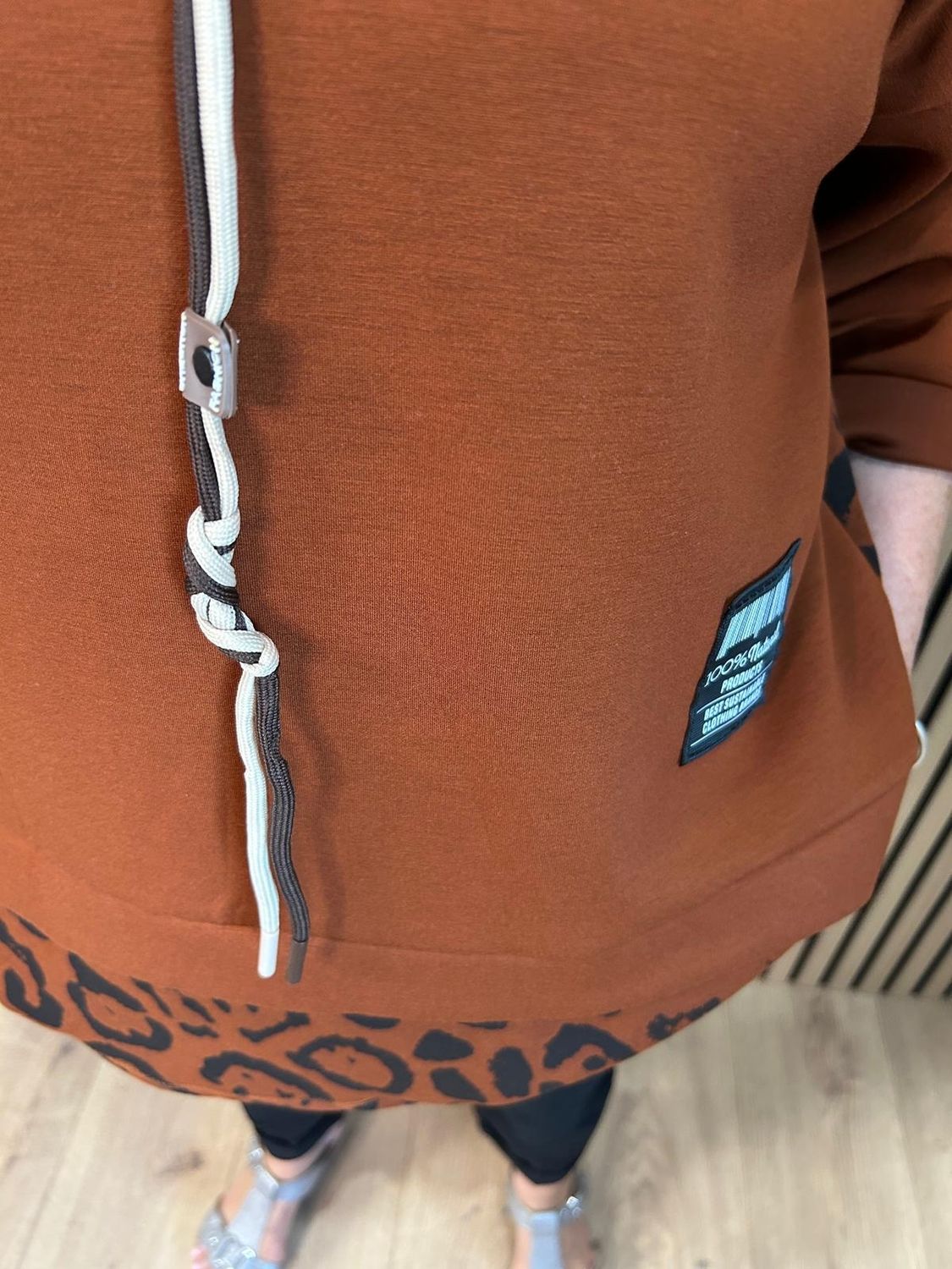 Leopard Print Layered Hoodie – Rust