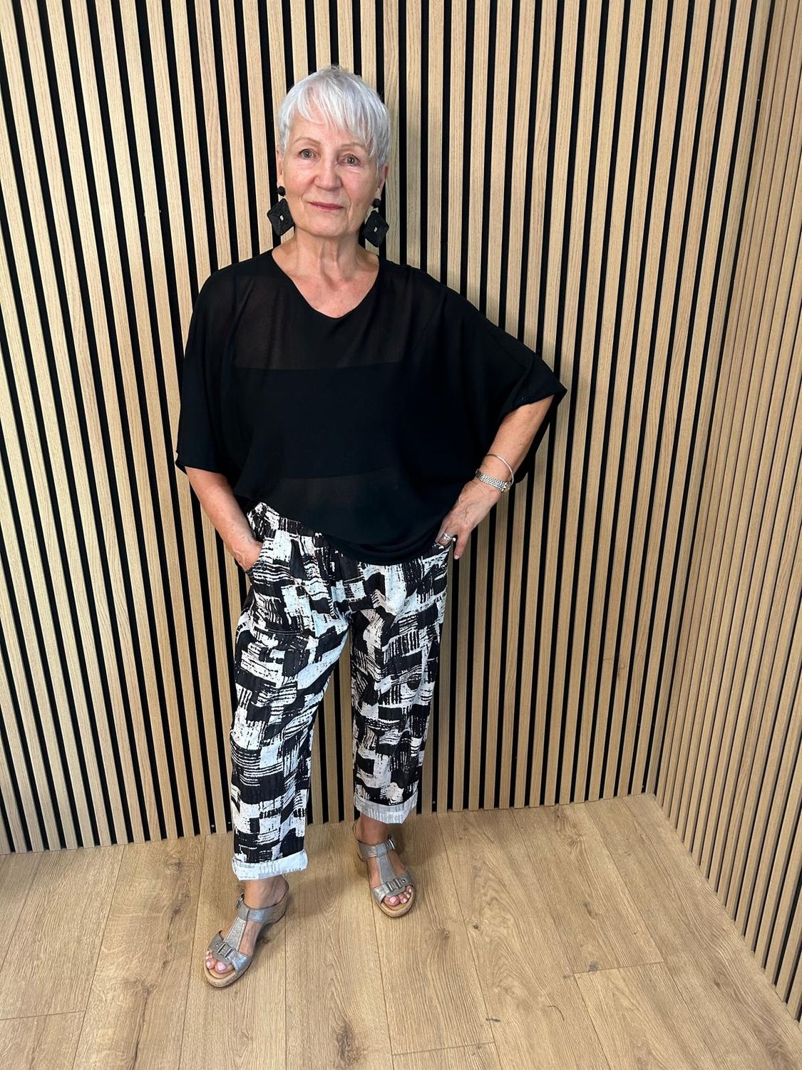 Abstract Print Stretch Trousers
