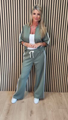 Sporty Stripe Wide-Leg Tracksuit - Khaki