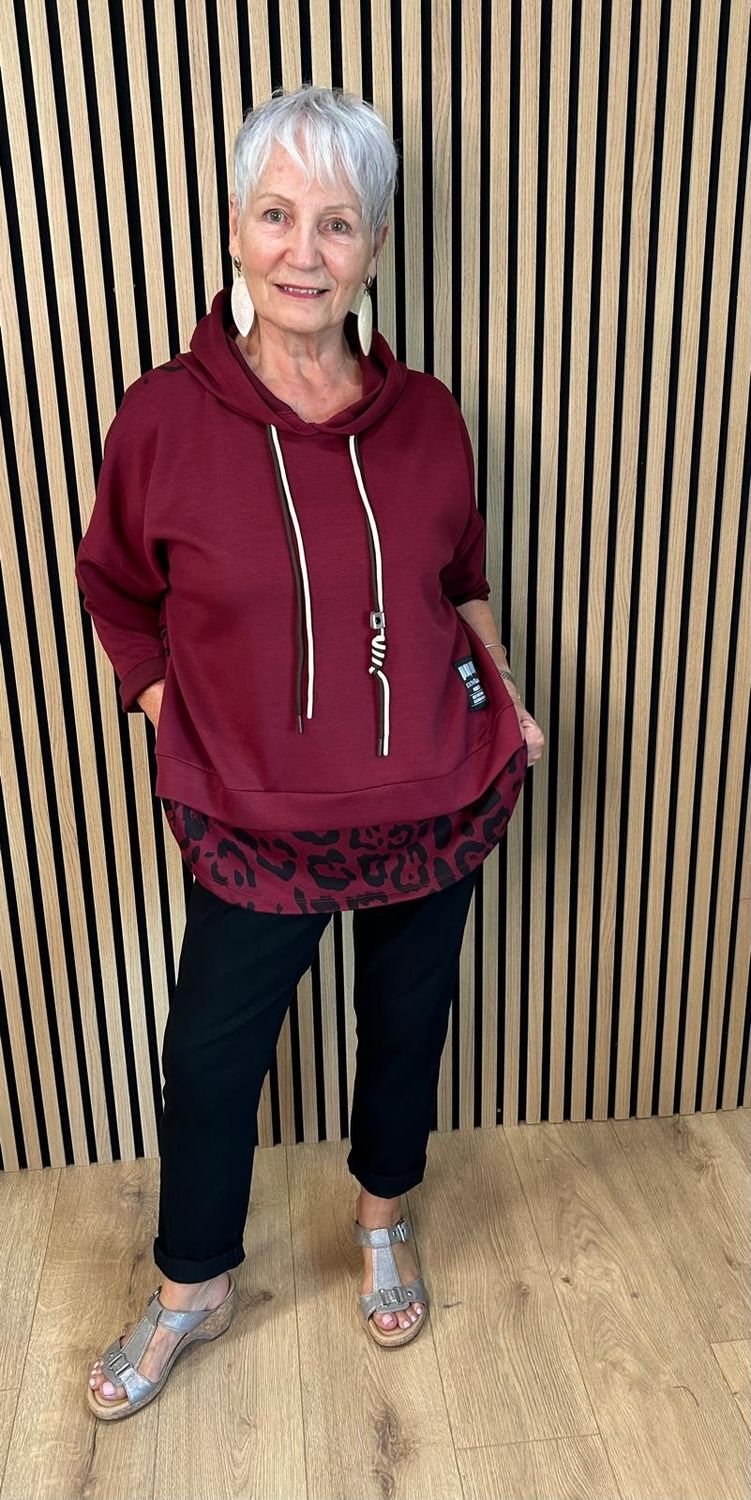 Leopard Print Layered Hoodie – Oxblood